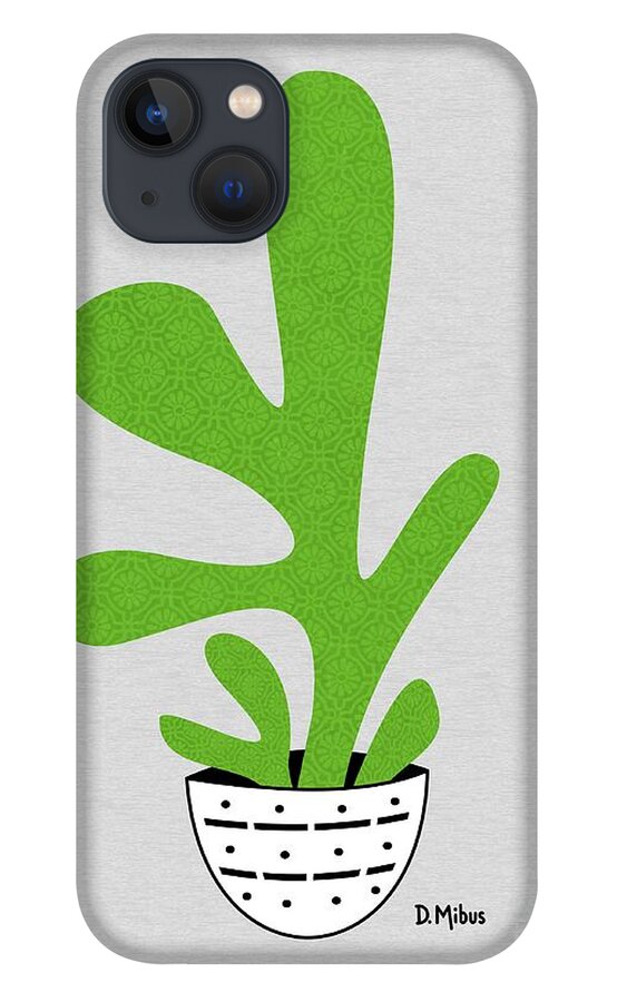 Minimal iPhone 13 Case featuring the mixed media Minimalistic Green Potted Plant by Donna Mibus