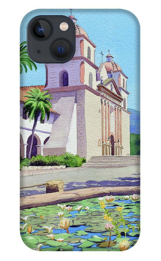 Mission iPhone 13 Case featuring the painting Mission Santa Barbara by Mary Helmreich