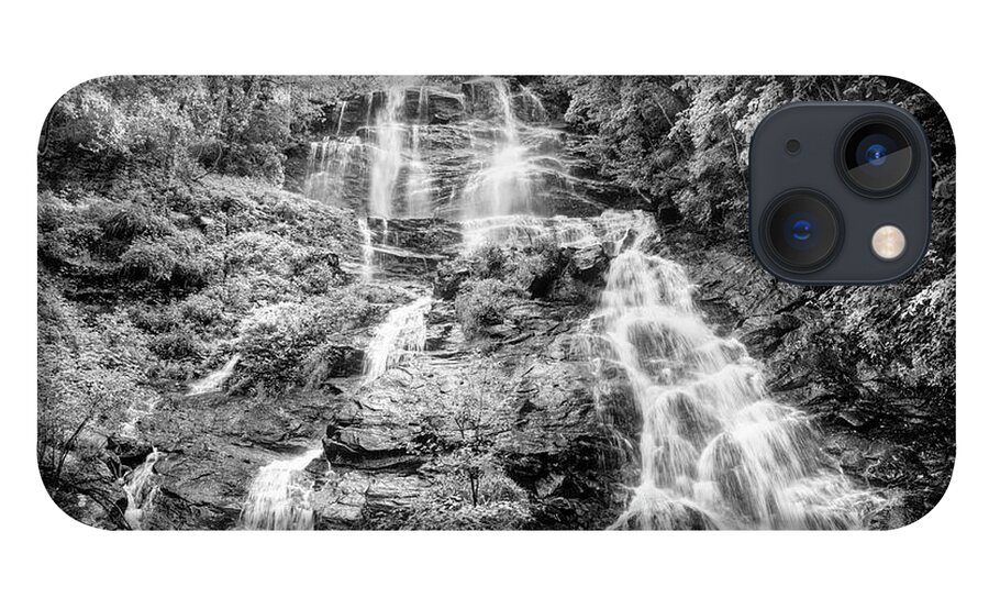 Black iPhone 13 Case featuring the photograph Mists over Amicalola Falls Black and White by Debra and Dave Vanderlaan