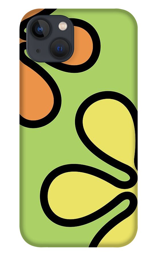 Mod iPhone 13 Case featuring the digital art Mod Flowers on Green by Donna Mibus