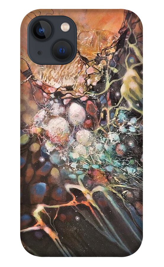 Abstract iPhone 13 Case featuring the painting Molecular Response by Tom Shropshire