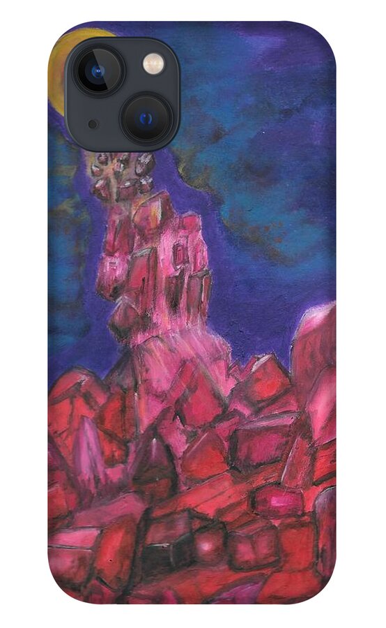 Moon iPhone 13 Case featuring the painting Moon Crystals by Esoteric Gardens KN