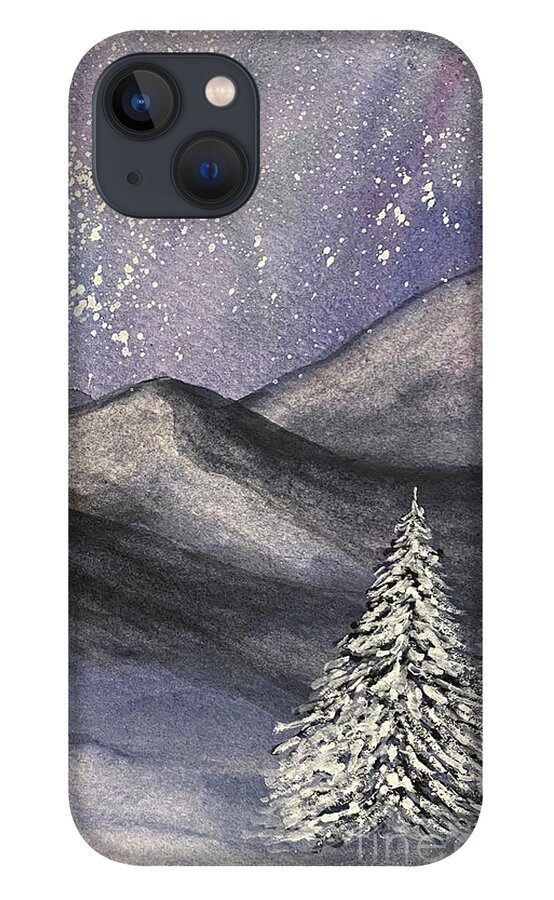 Mountains iPhone 13 Case featuring the painting Moonlit Mountains by Lisa Neuman