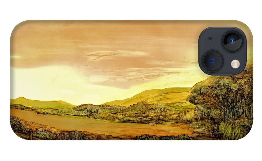 Sun iPhone 13 Case featuring the painting Morning at the fence line by Angela Marinari