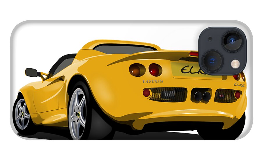 Sports Car iPhone 13 Case featuring the digital art Mustard Yellow S1 Series One Elise Classic Sports Car by Moospeed Art