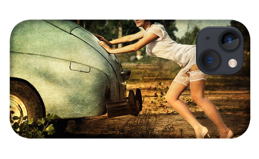 #instagram #edgalagan #galagan #edwardgalagan #nederland #netherlands #dutch #stockings #artgallery #artgalerie #humor #joke #eindhoven #stocking #hat #car #nostalgia #pinupmodel #pinupmodels #kousen #pinup #fashion #eduardgalagan #garters #auto #retro #vintage #pinups #girl #glamour iPhone 13 Case featuring the photograph Need_Assistance by Edward Galagan