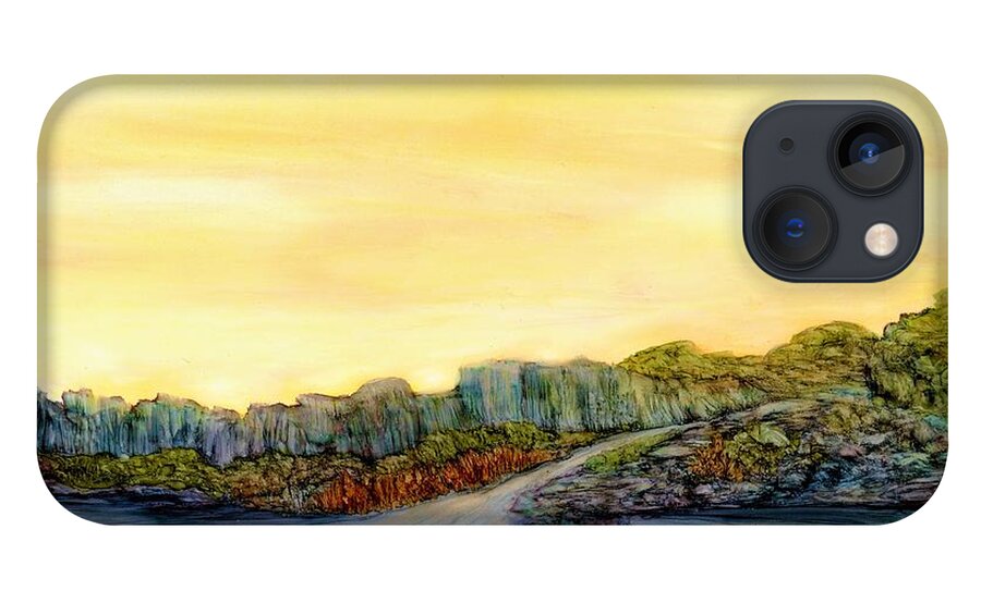 Sunrise iPhone 13 Case featuring the painting New Mexico Skyline by Angela Marinari
