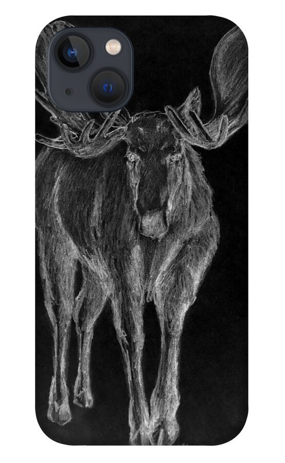 Wildlife iPhone 13 Case featuring the drawing Night Moose by Vallee Johnson