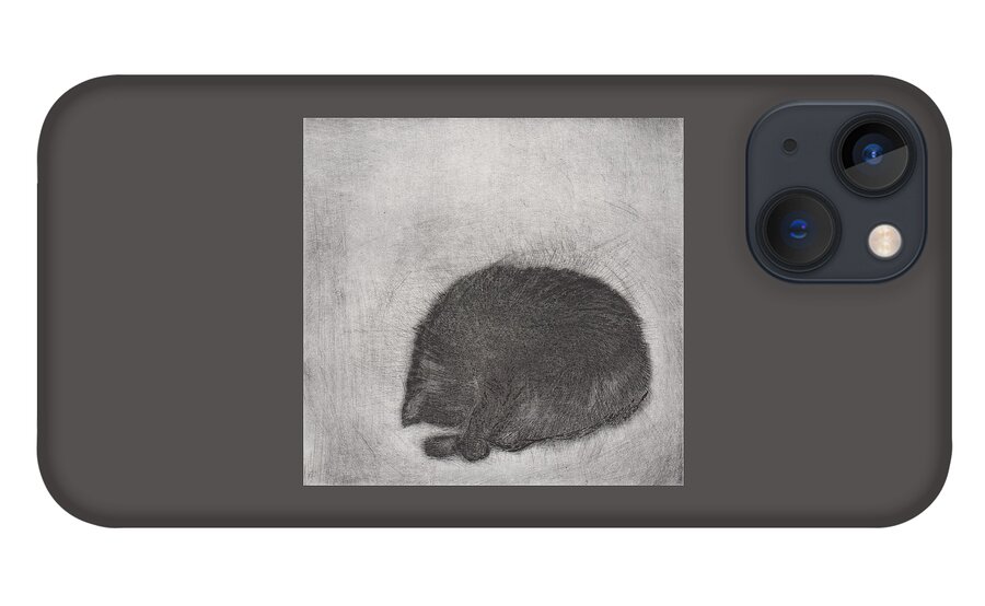 Cat iPhone 13 Case featuring the drawing Nonchaloir - etching by David Ladmore
