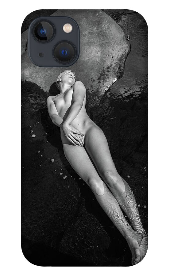 Nude iPhone 13 Case featuring the photograph Nude Reclining In River by Lindsay Garrett