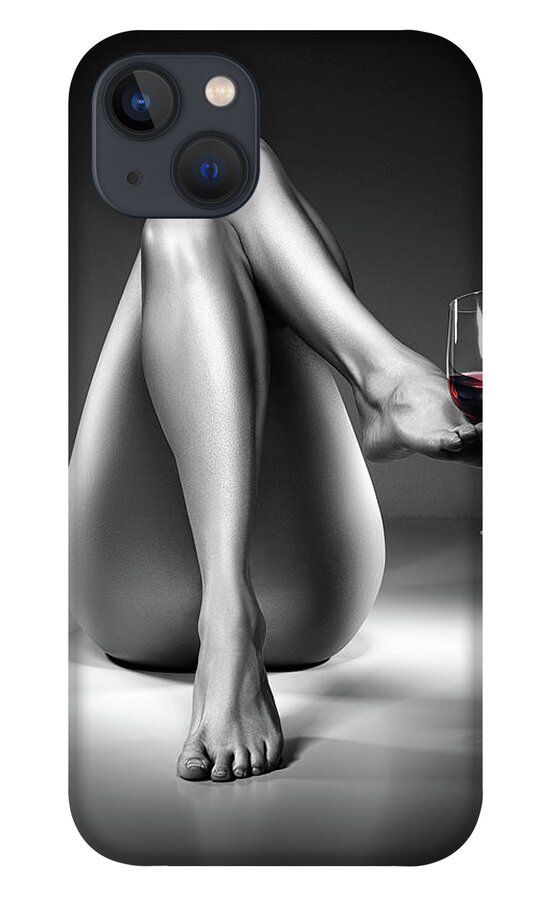Woman iPhone 13 Case featuring the photograph Nude woman red wine 4 by Johan Swanepoel