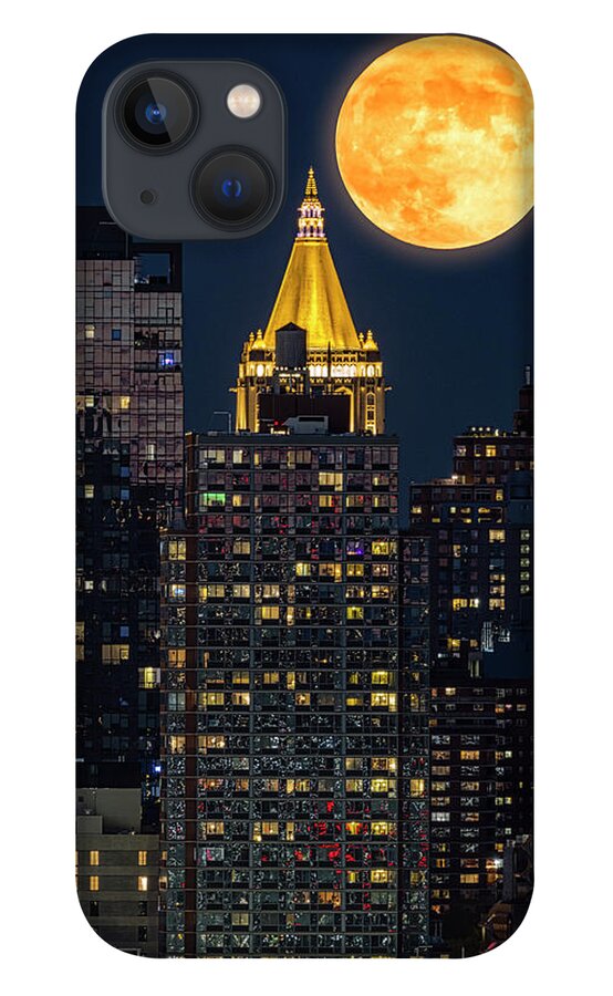Nyc Skyline iPhone 13 Case featuring the photograph NY Life NYC Full Moon by Susan Candelario