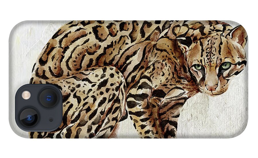 Ocelot iPhone 13 Case featuring the painting Ocelot Wild Cat Animal Painting by Garden Of Delights