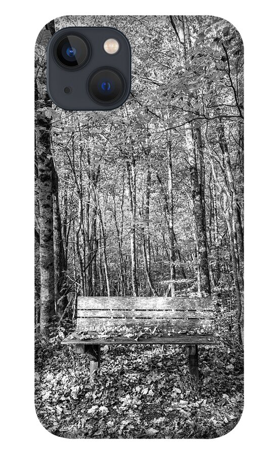 Fall iPhone 13 Case featuring the photograph Old Bench in the Fallen Leaves Creeper Trail in Autumn Fall Blac by Debra and Dave Vanderlaan