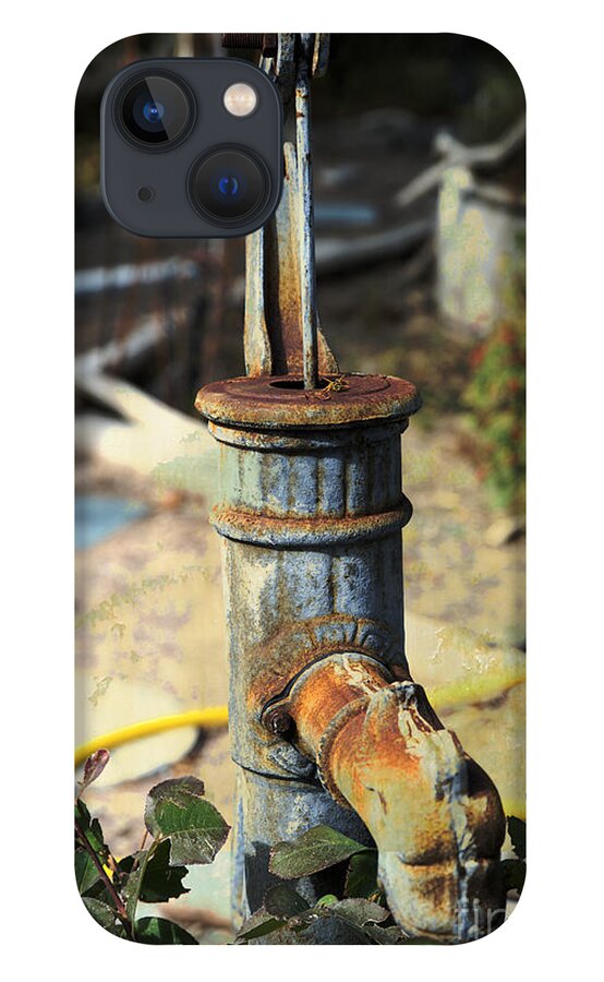 Garden iPhone 13 Case featuring the mixed media Old Pump in Garden by Kae Cheatham