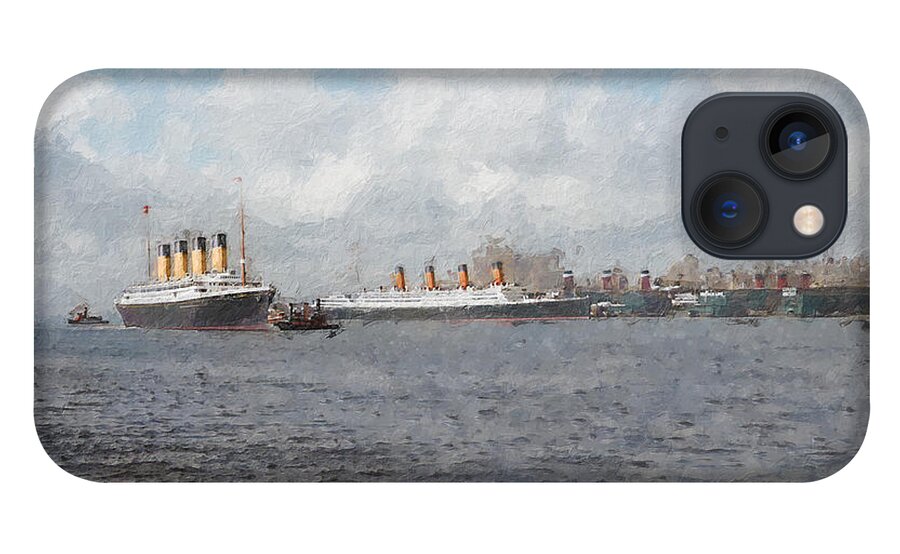 Steamer iPhone 13 Case featuring the digital art Olympic and Aquitania by Geir Rosset