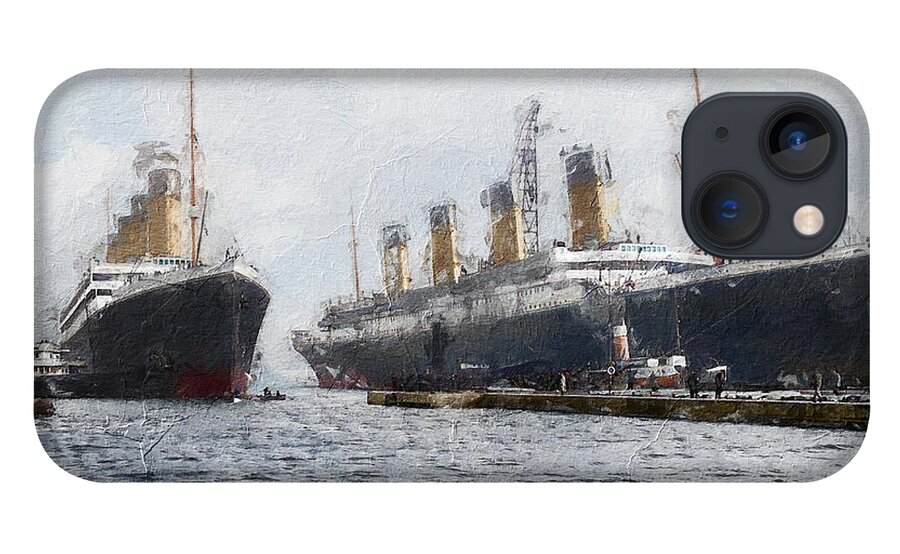 Steamer iPhone 13 Case featuring the digital art Olympic and Titanic by Geir Rosset