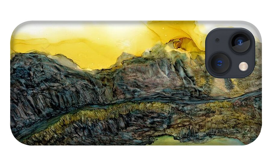 Mountains iPhone 13 Case featuring the painting On the low road by Angela Marinari
