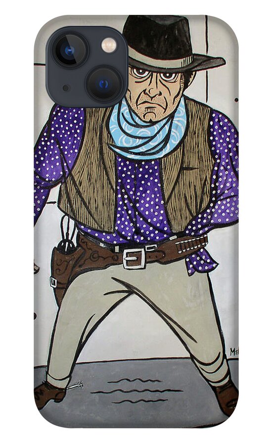 Western iPhone 13 Case featuring the drawing One-Arm Gun by Phil Mckenney