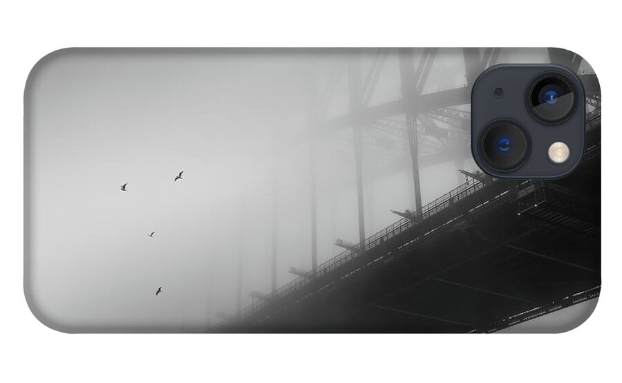 Monochrome iPhone 13 Case featuring the photograph One Morning at the Bridge by Grant Galbraith