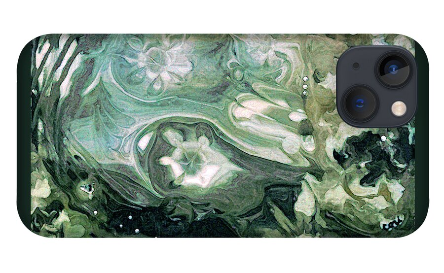 Acrylic Pour iPhone 13 Case featuring the painting Paint Pour Green by Corinne Carroll