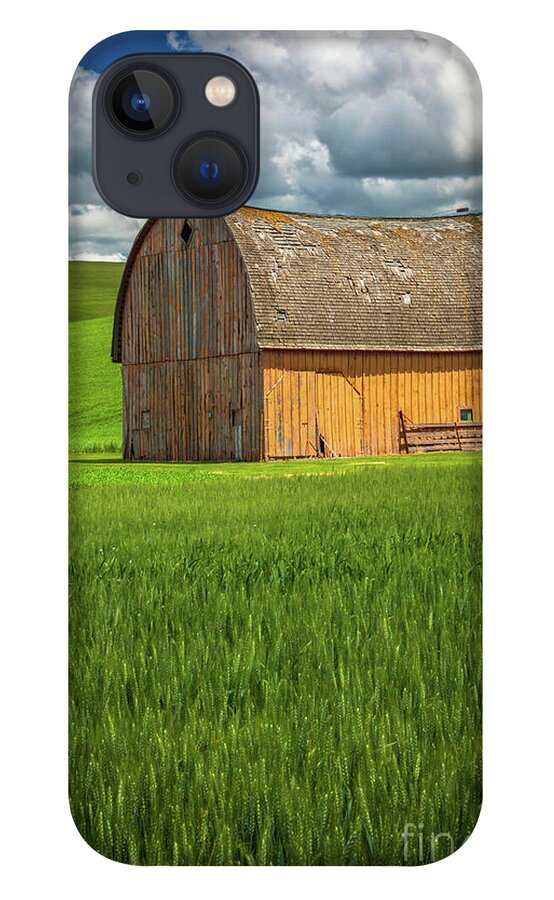 America iPhone 13 Case featuring the photograph Palouse Yellow Barn by Inge Johnsson
