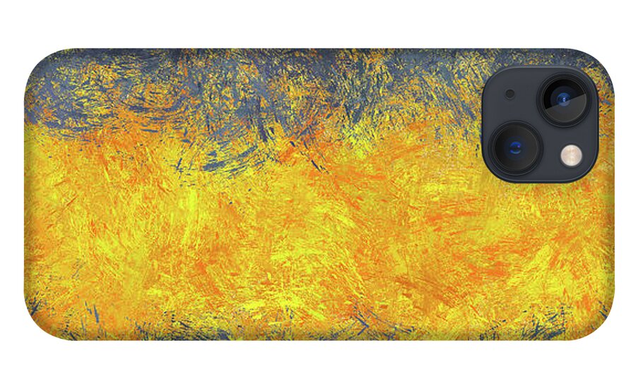 Long iPhone 13 Case featuring the digital art Panoramic abstract in yellows and blues by Bentley Davis
