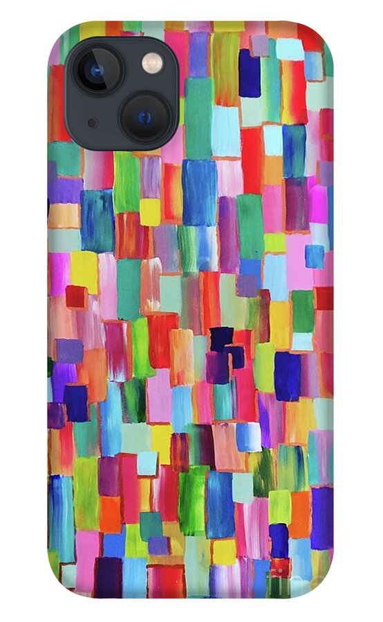 Abstract iPhone 13 Case featuring the painting Patches by Debora Sanders