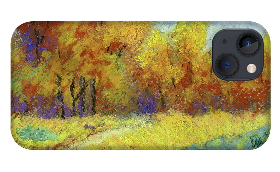 Landscape iPhone 13 Case featuring the painting Path into Autumn Trees by David King Studio