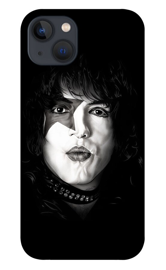 Kiss iPhone 13 Case featuring the drawing Paul Stanley - KISS - Black and White Edition by Fred Larucci