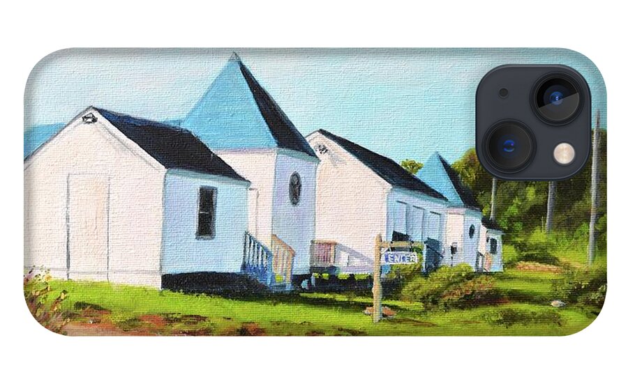 Peabody Beach iPhone 13 Case featuring the painting Peabody Beach Newport RI Beach Shacks Peabody Beach Navy Beach by Patty Kay Hall