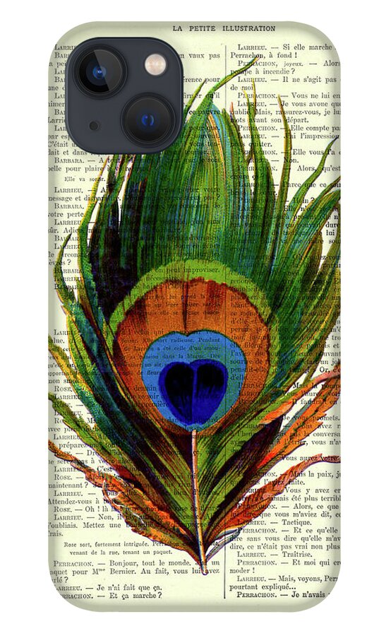 Peacock feather on French antique book page iPhone 13 Case by Madame  Memento - Fine Art America