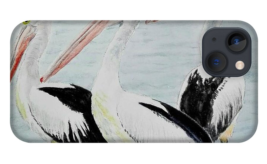 Birds iPhone 13 Case featuring the painting Pelicans by Sandie Croft