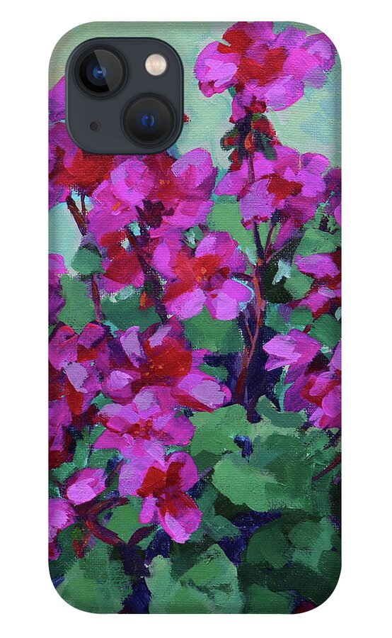 Flowers iPhone 13 Case featuring the painting Pink Geraniums by Karen Ilari