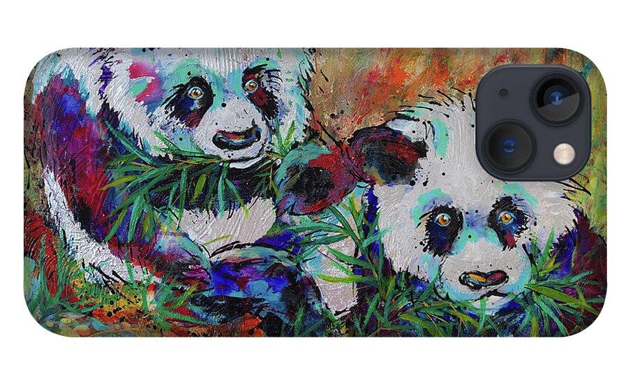 Pandas iPhone 13 Case featuring the painting Playful Giant Pandas by Jyotika Shroff
