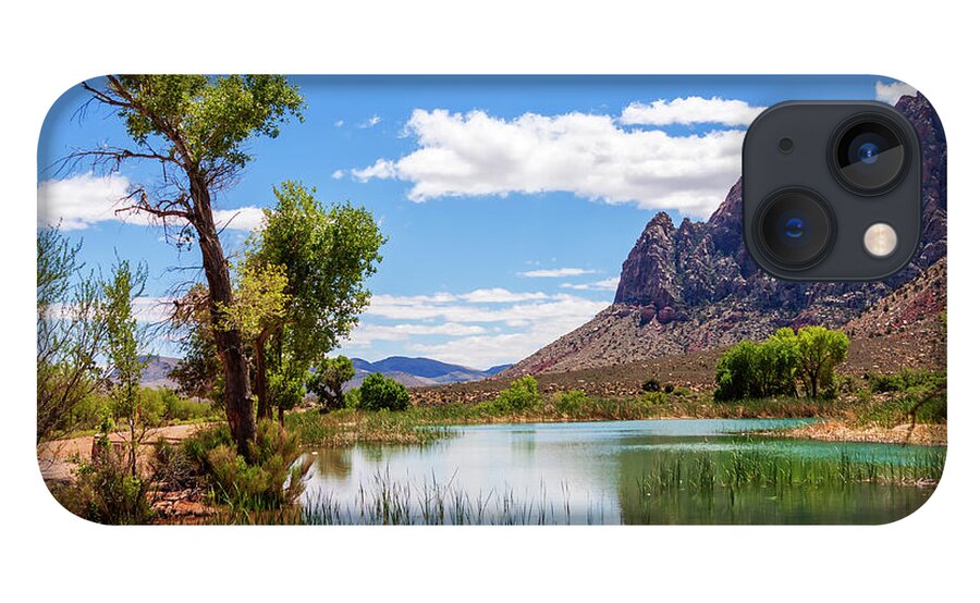 Pond Reflections iPhone 13 Case featuring the photograph Pond reflections in Mohave Desert, Nevada by Tatiana Travelways