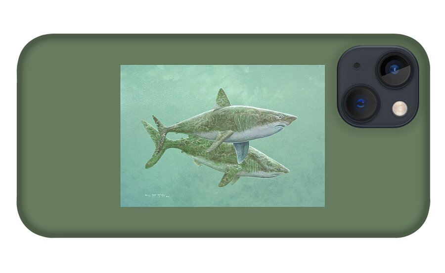 Porbeagle Shark iPhone 13 Case featuring the painting Porbeagle Sharks by Barry Kent MacKay