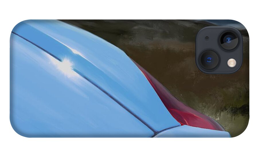 Hand Drawn iPhone 13 Case featuring the digital art Porsche Boxster 981 Curves Digital Oil Painting - French Blue by Moospeed Art