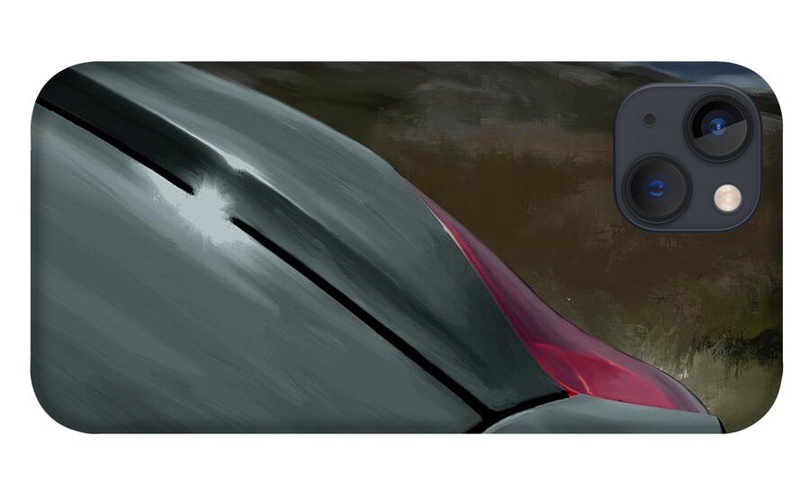 Hand Drawn iPhone 13 Case featuring the digital art Porsche Boxster 981 Curves Digital Oil Painting - Schwarz Black by Moospeed Art