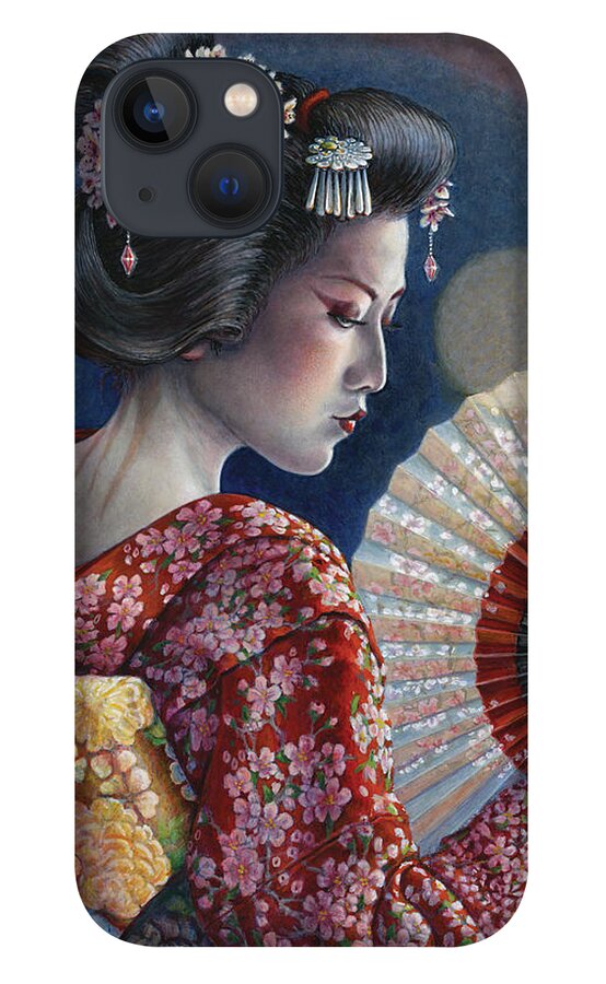 Woman iPhone 13 Case featuring the painting Gossamer Moon Geisha by Jane Bucci