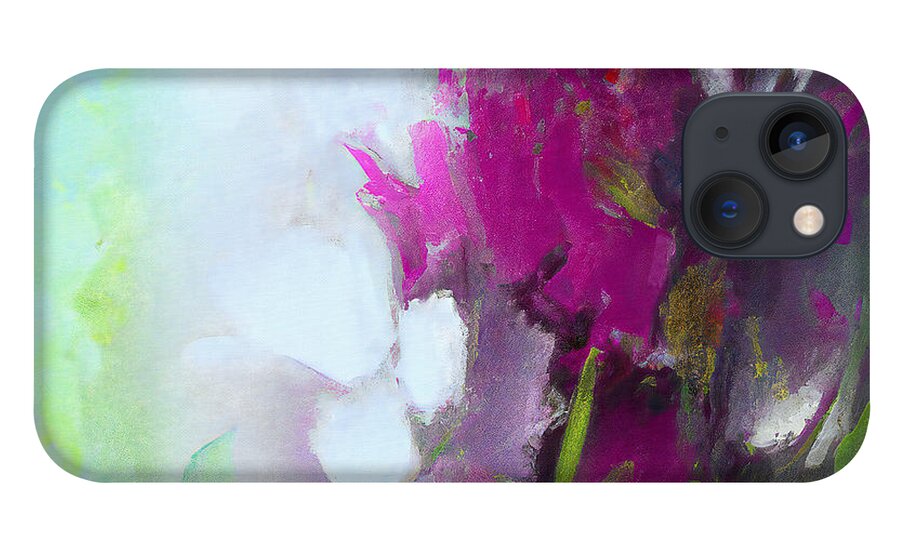 Abstract iPhone 13 Case featuring the painting Purple And White Abstract Flowers - Abstract Floral Painting #31 by iAbstractArt