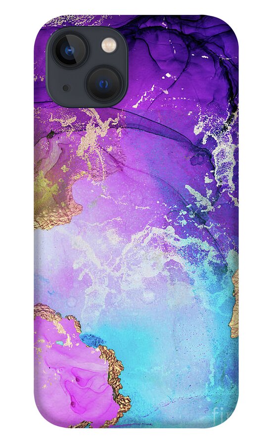 Purple iPhone 13 Case featuring the painting Purple, Blue And Gold Metallic Abstract Watercolor Art by Modern Art