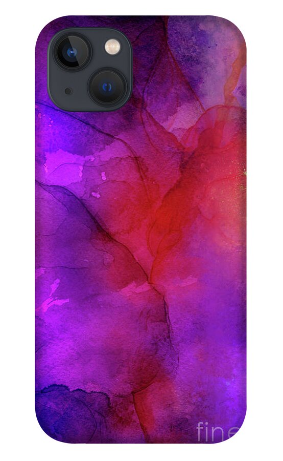 Purple Ink Painting iPhone 13 Case featuring the painting Purple, Blue, Red And Pink Fluid Ink Abstract Art Painting by Modern Art