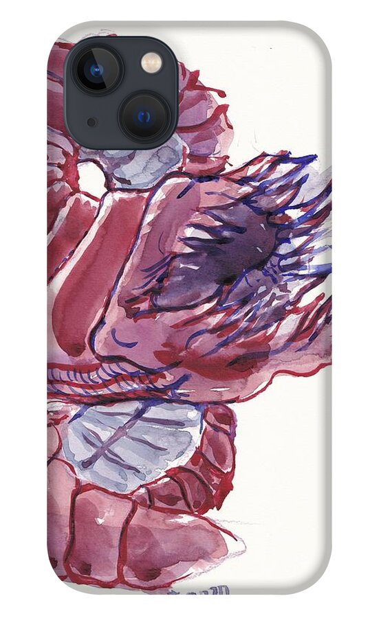 Miniature iPhone 13 Case featuring the painting Purple Worm by George Cret