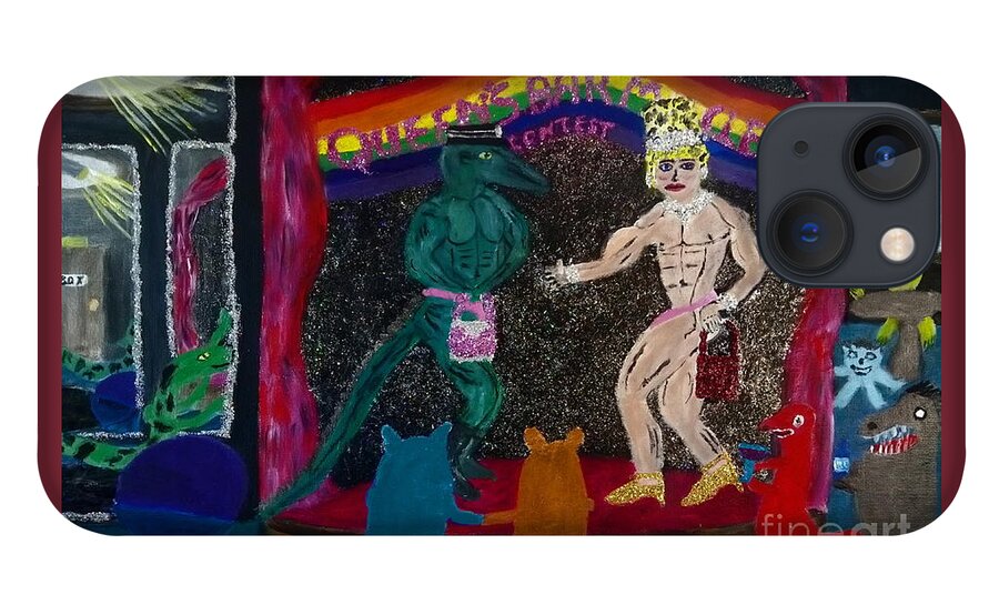 Lgbtq iPhone 13 Case featuring the painting Queens bar muscle contest by David Westwood