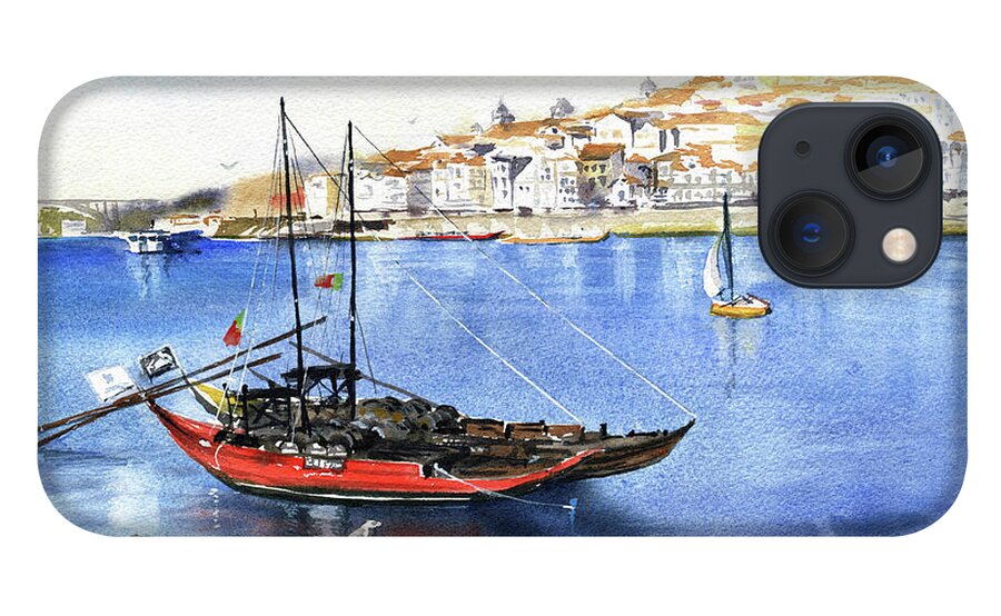 Porto iPhone 13 Case featuring the painting Rabelo Boats With Porto View by Dora Hathazi Mendes