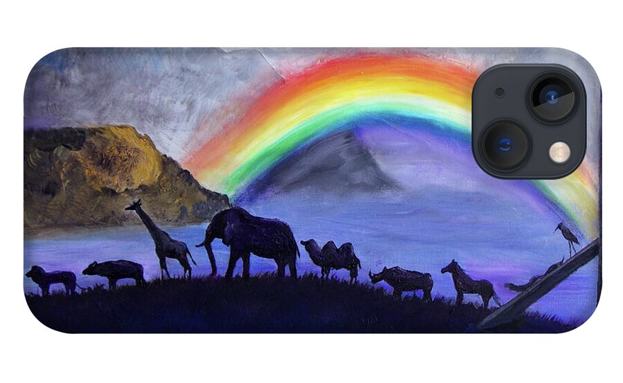 Rainbow iPhone 13 Case featuring the painting Rainbow covenant by Evelyn Snyder