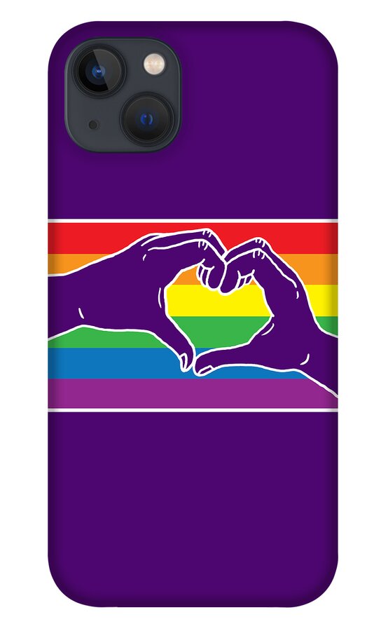 Pride iPhone 13 Case featuring the digital art Rainbow Pride Heart Hands by Laura Ostrowski