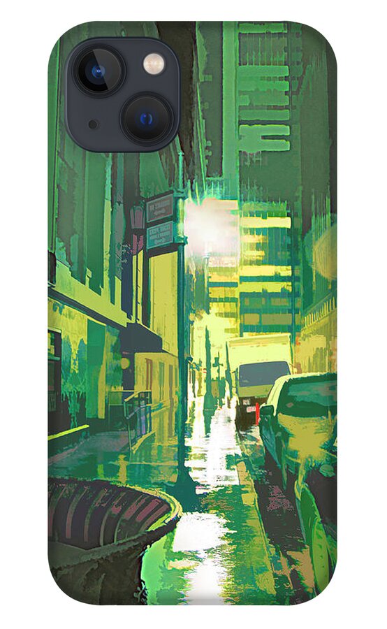 Pop Art iPhone 13 Case featuring the digital art Rainy NY Night by Steve Ladner