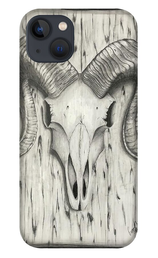 Ram iPhone 13 Case featuring the drawing Ram Skull by Gregory Lee